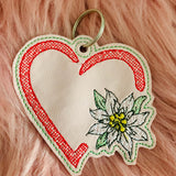 Stickdatei Edelweiss im Herz Rahmen und Schlüsselanhänger ITH 962/2 - Sewando