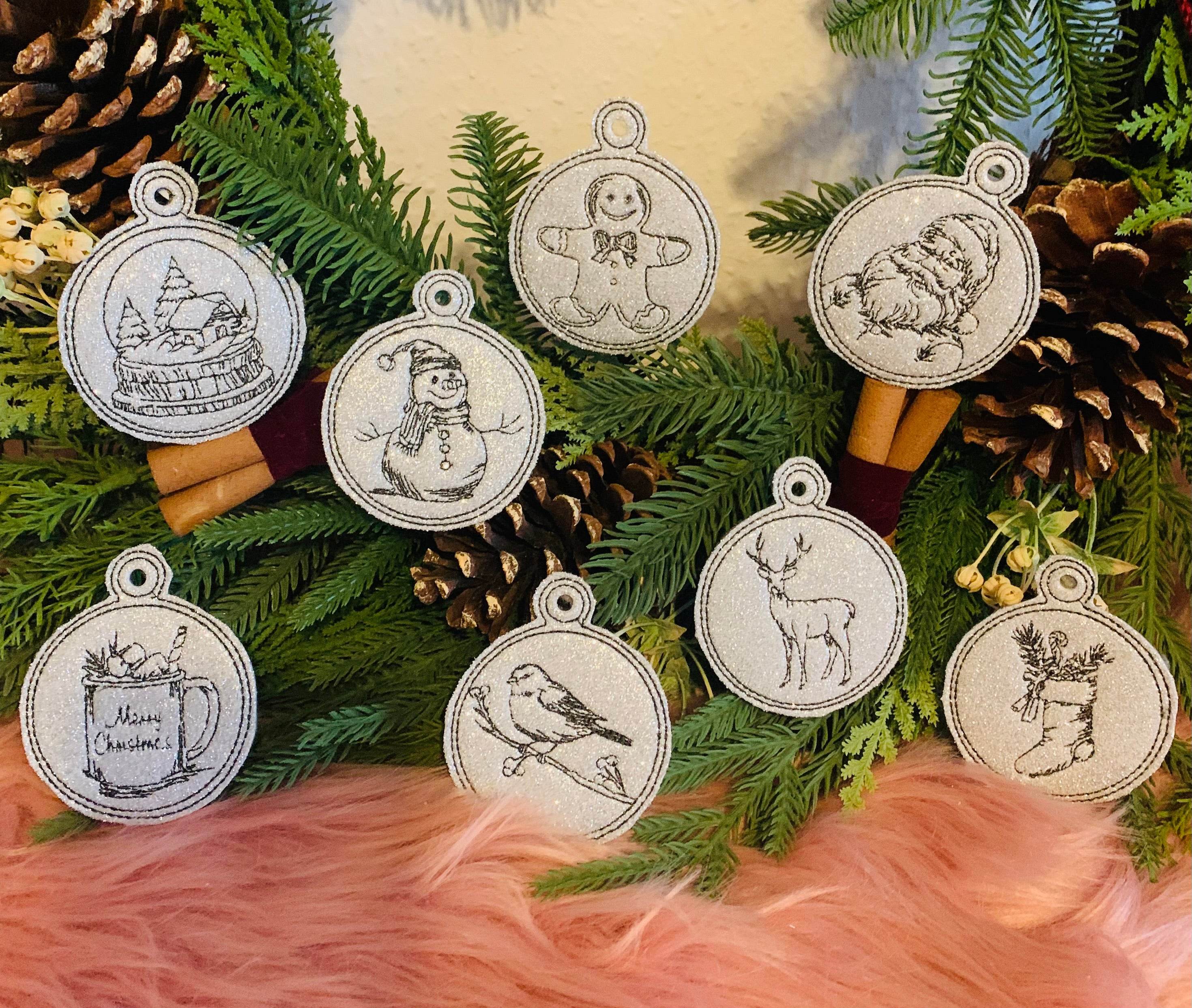 Stickdatei Weihnachten Vintage Anhänger Set 986 ITH Maschinenstickerei - Sewando