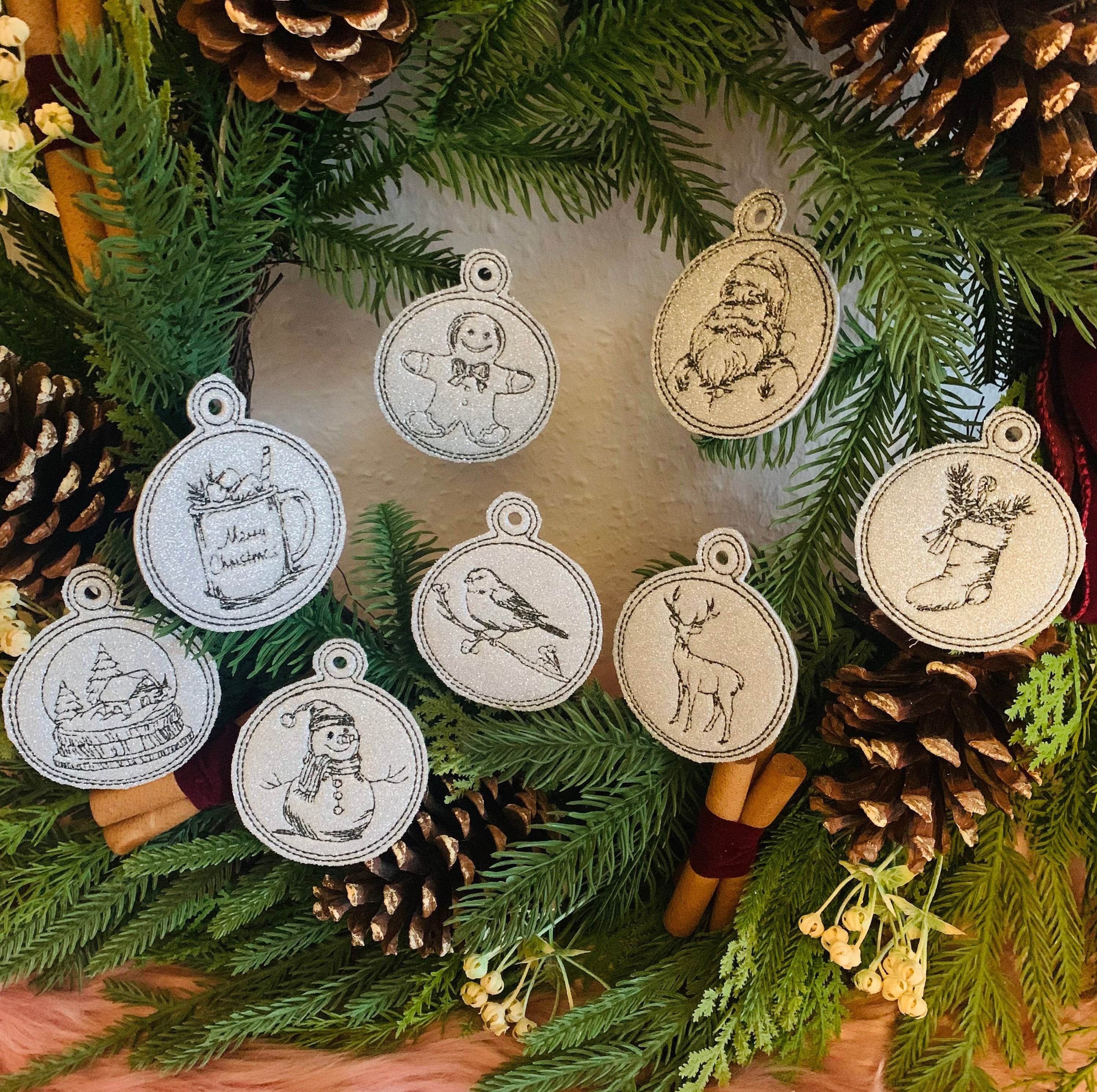 Stickdatei Weihnachten Vintage Anhänger Set 986 ITH Maschinenstickerei - Sewando
