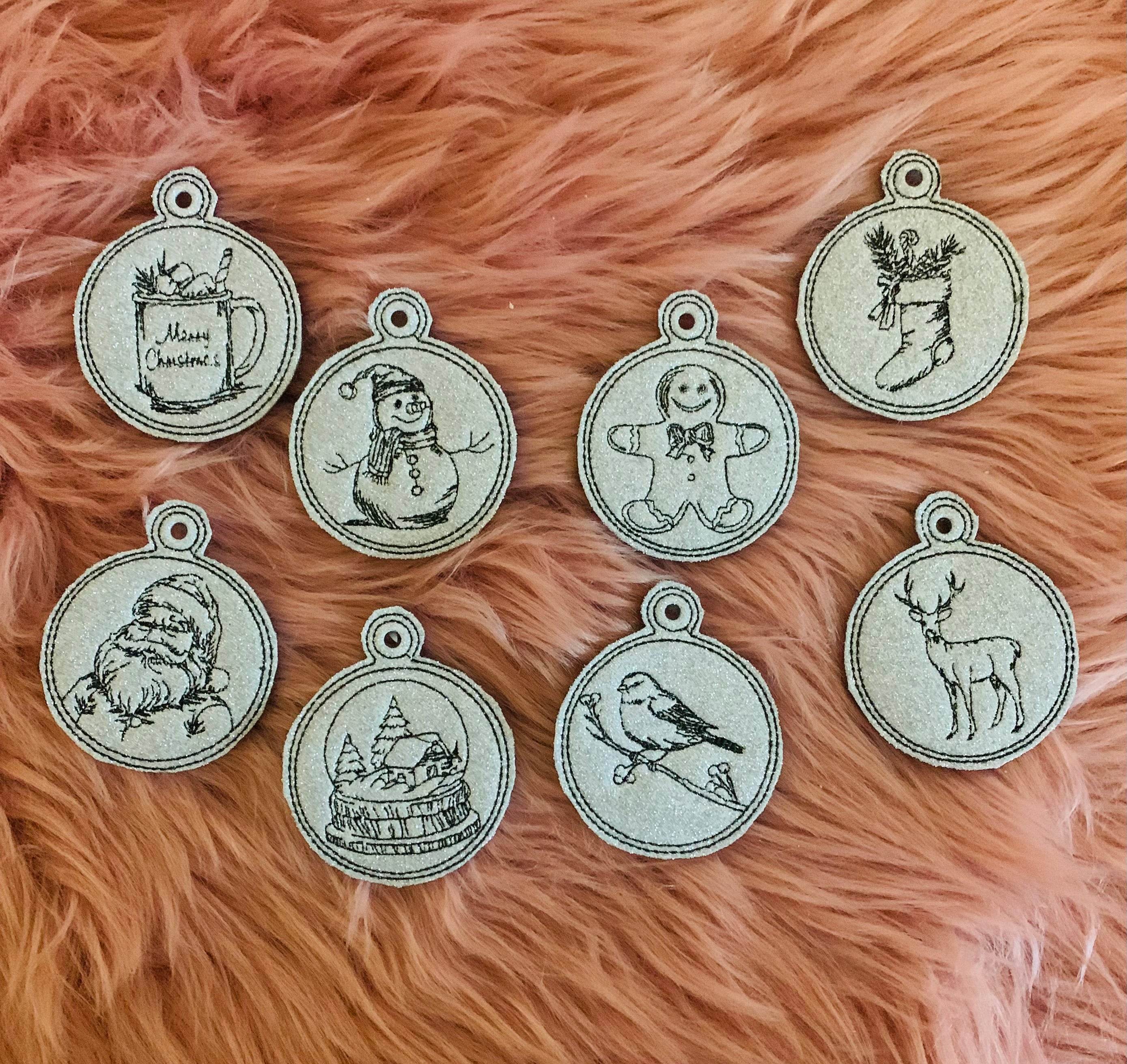 Stickdatei Weihnachten Vintage Anhänger Set 986 ITH Maschinenstickerei - Sewando