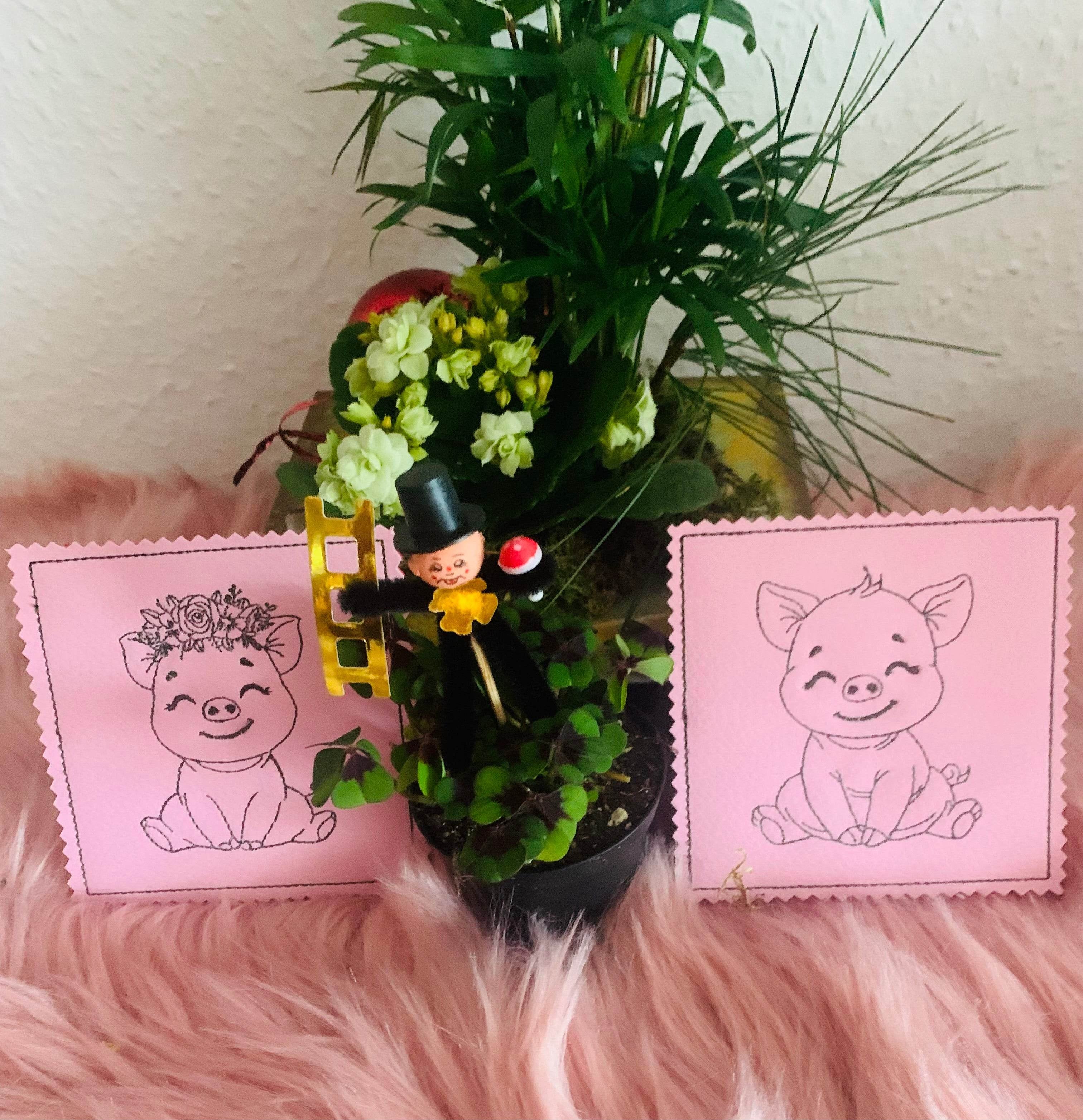 Stickdatei Schwein Mug Rug Tassenteppich Untersetzer Set 992 10x10 - Sewando