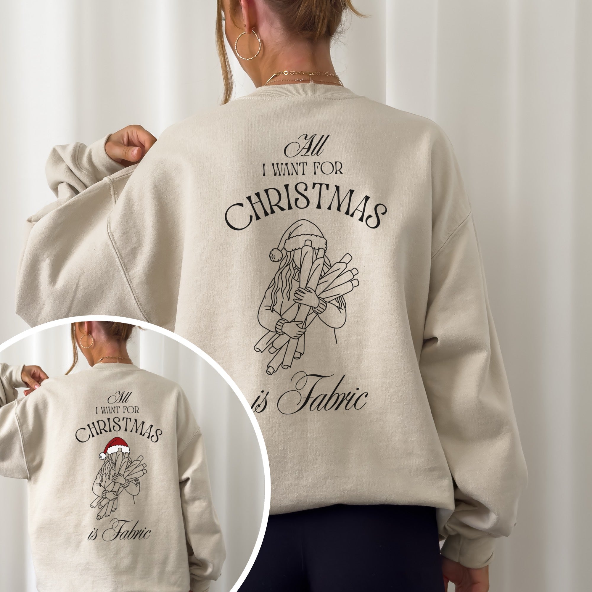 Zweiteiliges Weihnachtsdesign als Plotterdatei für Näher:innen & Strickfans – humorvolle Line Art Illustrationen im weihnachtlichen Stil.