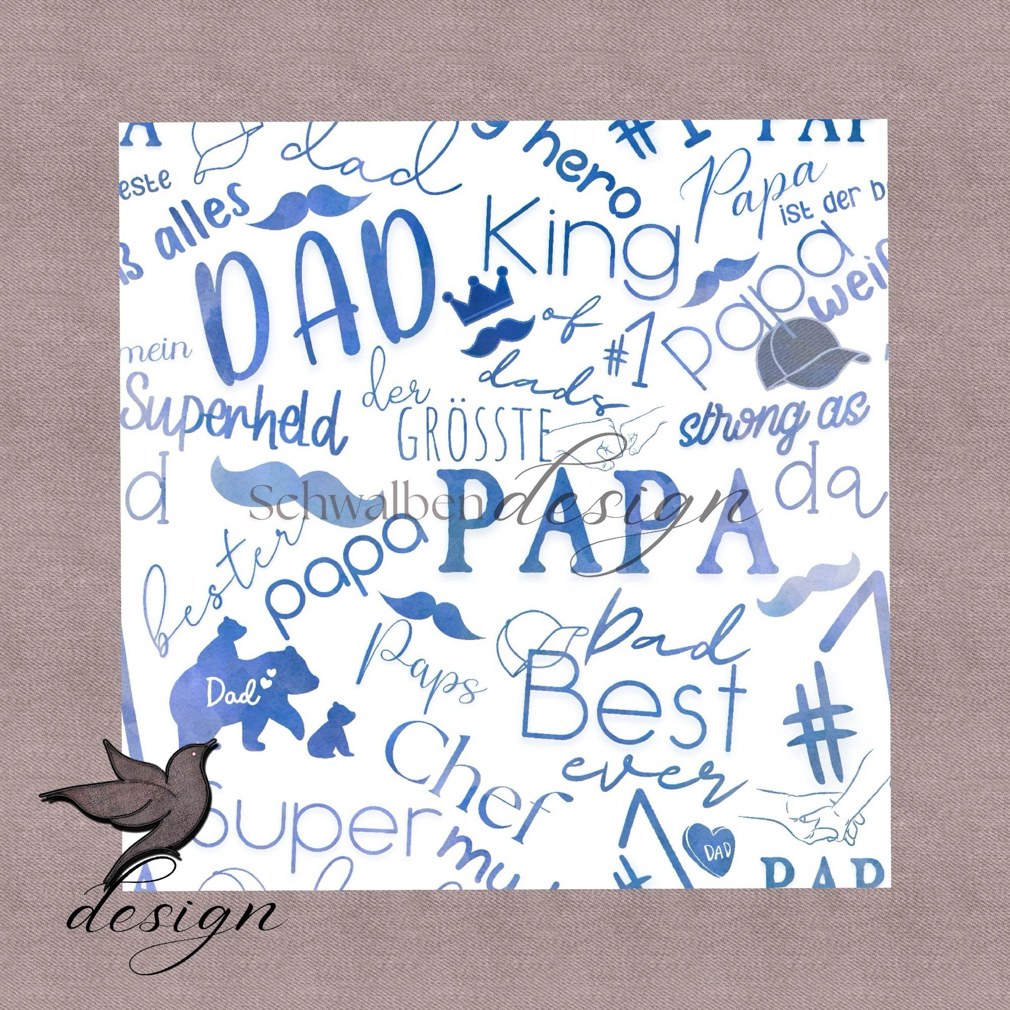 Papa Bär blau/weiß Stoffdesign für starke Väter - nicht exklusiv - Sewando