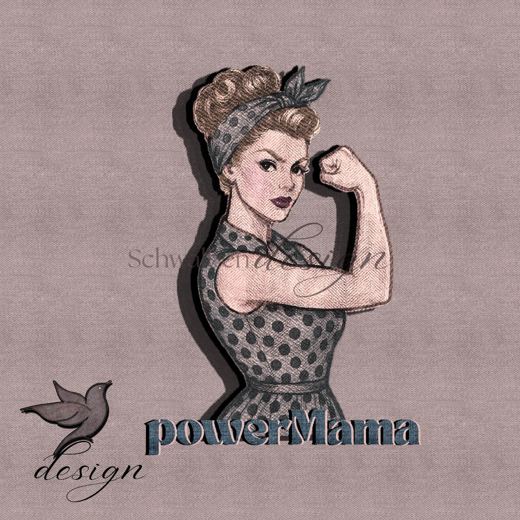 Power Mama – Rockabilly Vintage Retro Bügelbild (PNG-Datei) - Sewando