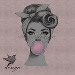 Bubblegum Lady – Rockabilly Pinup Bügelbild (PNG-Datei) - Sewando