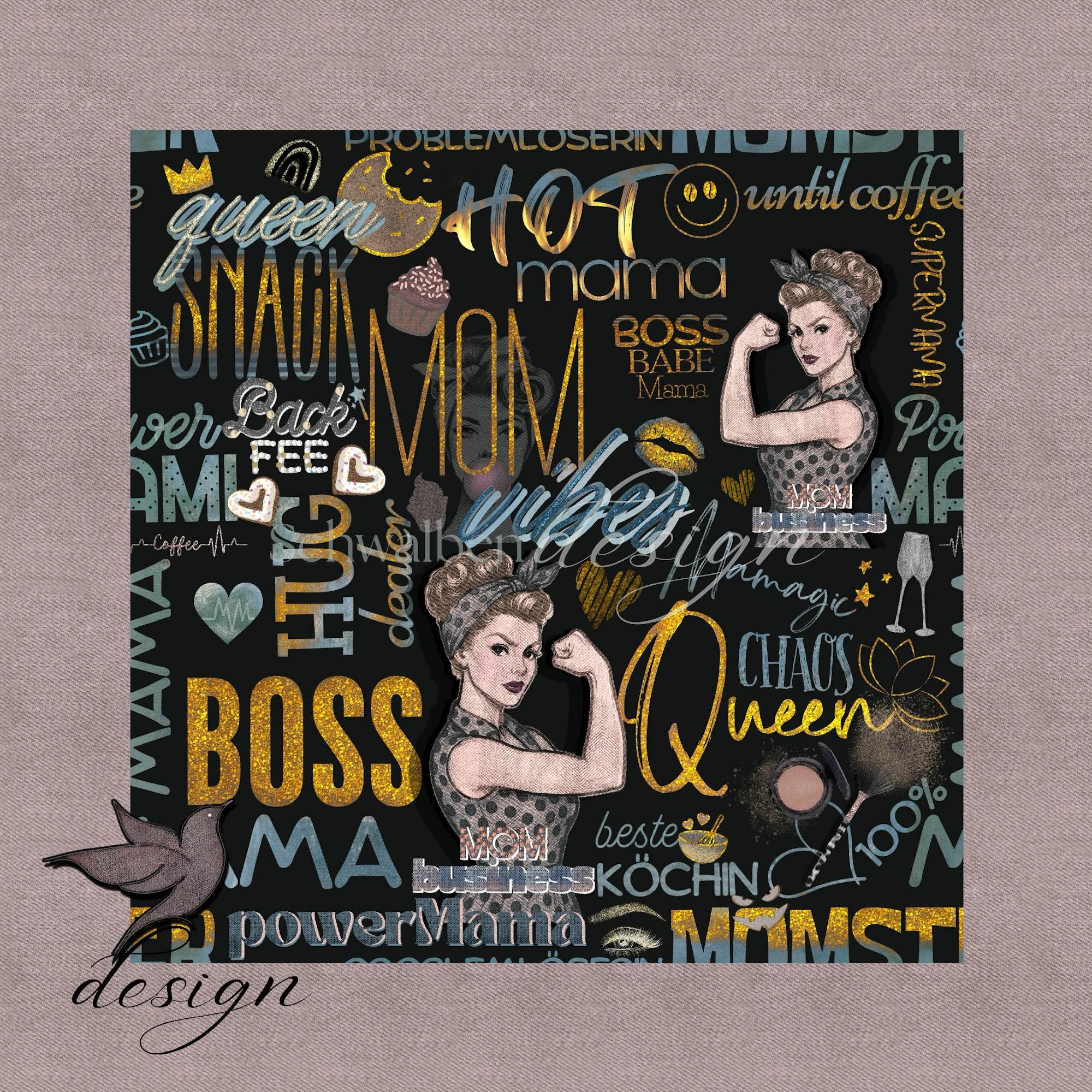 Power Mama Rockabilly Black Gold Edition Stoffdesign - nicht exklusiv - Sewando