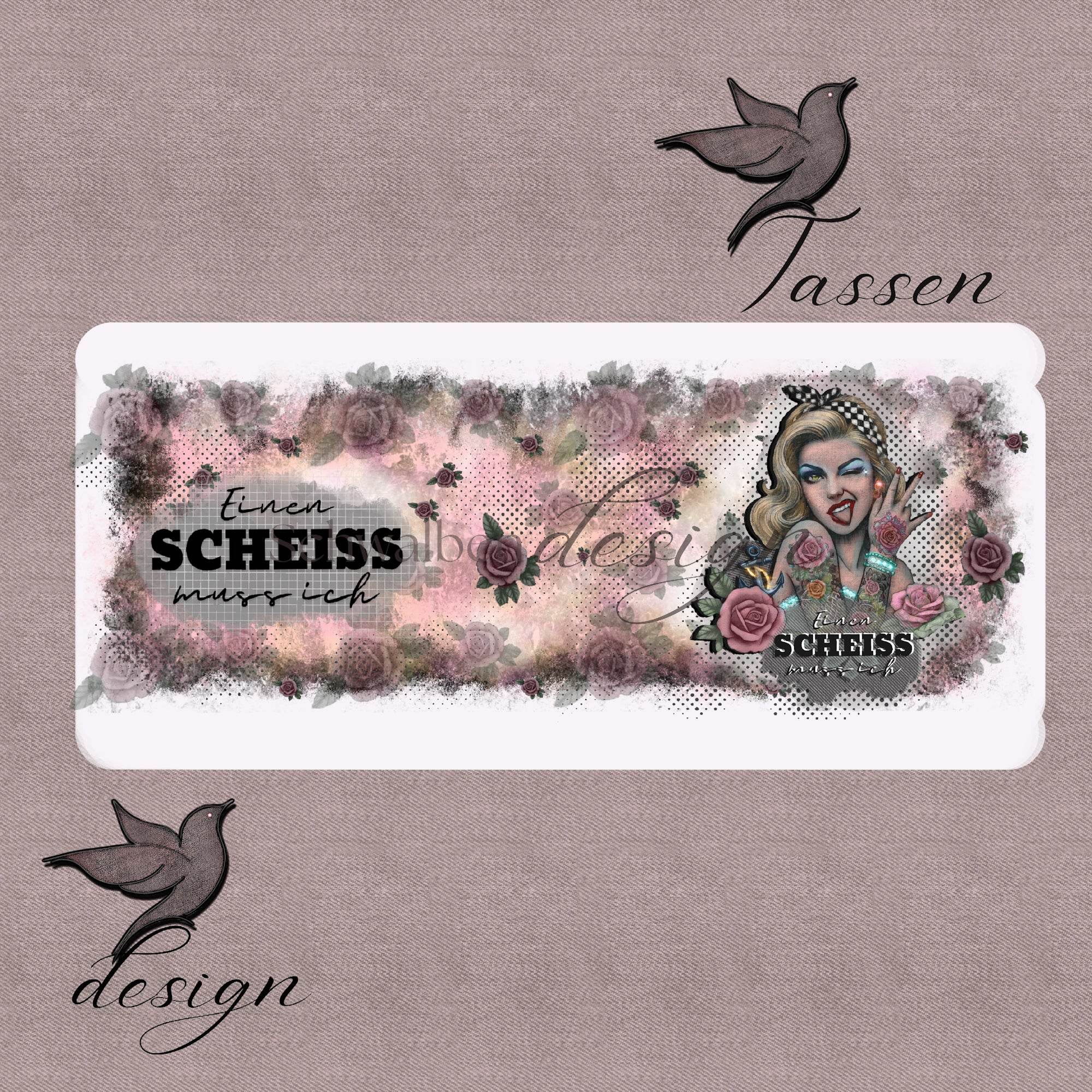 Einen Scheiß muss ich – Pinup Tassen-Design für Kaffeebecher (PNG-Datei) - Sewando