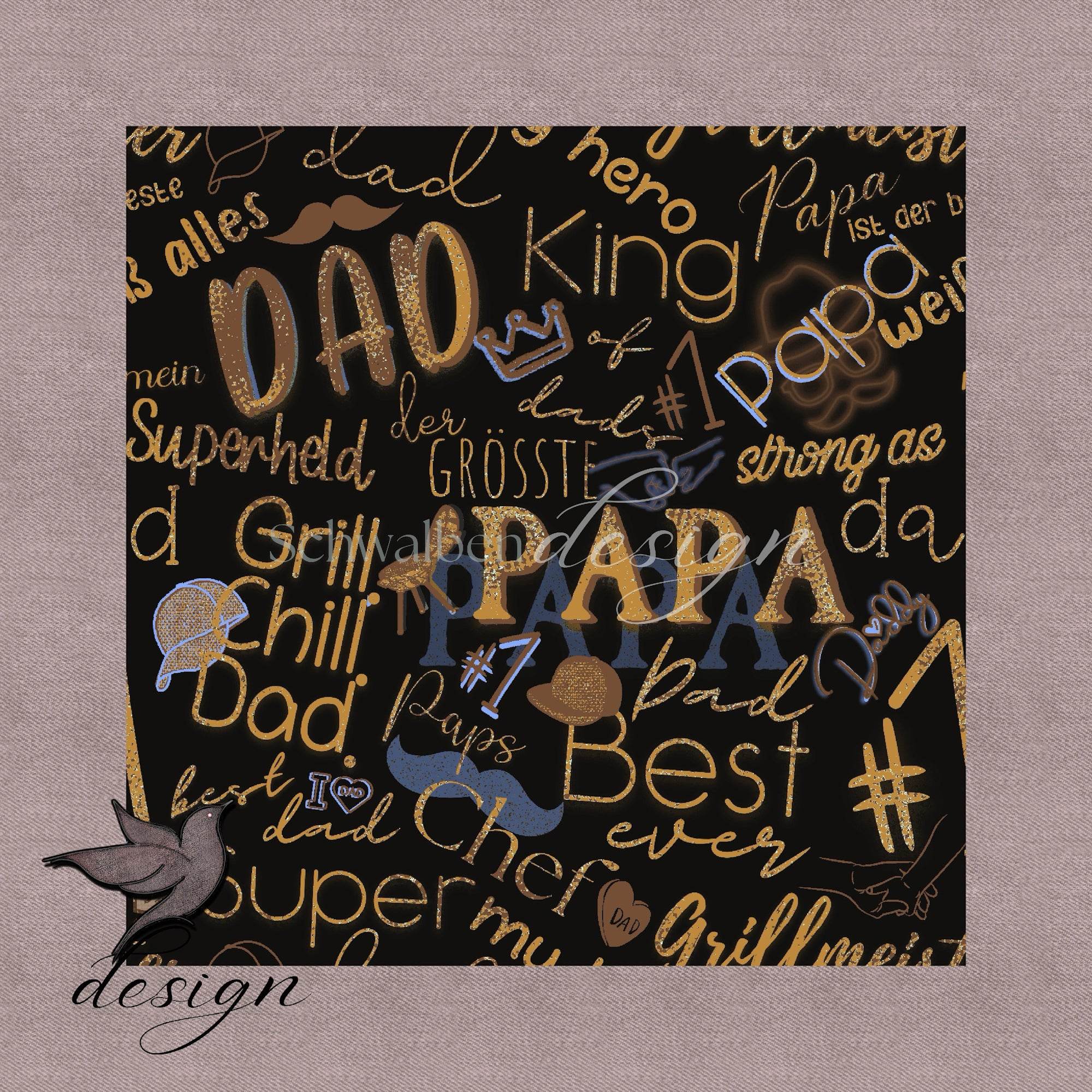 Papatime „Grill, Chill“ schwarz/ocker/blau Stoffdesign für echte Väter - Sewando