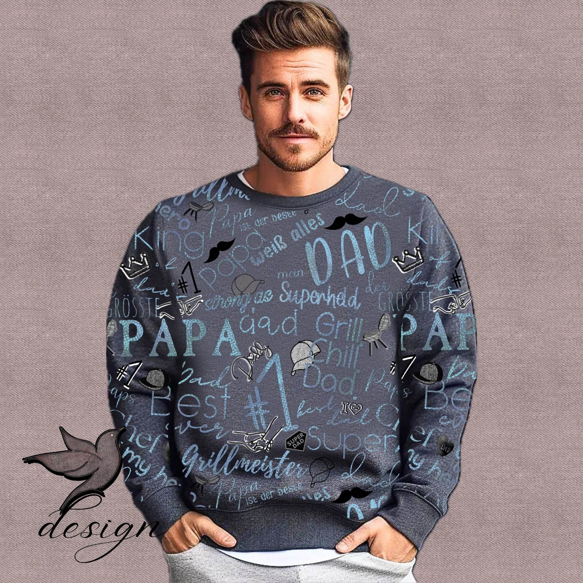 Papatime „Grill, Chill“ Graphit/Hellblau Stoffdesign - nicht exklusiv - Sewando