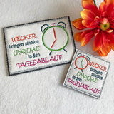 4x Stickdatei Wecker mit Spruch (deutsch) - Sewando