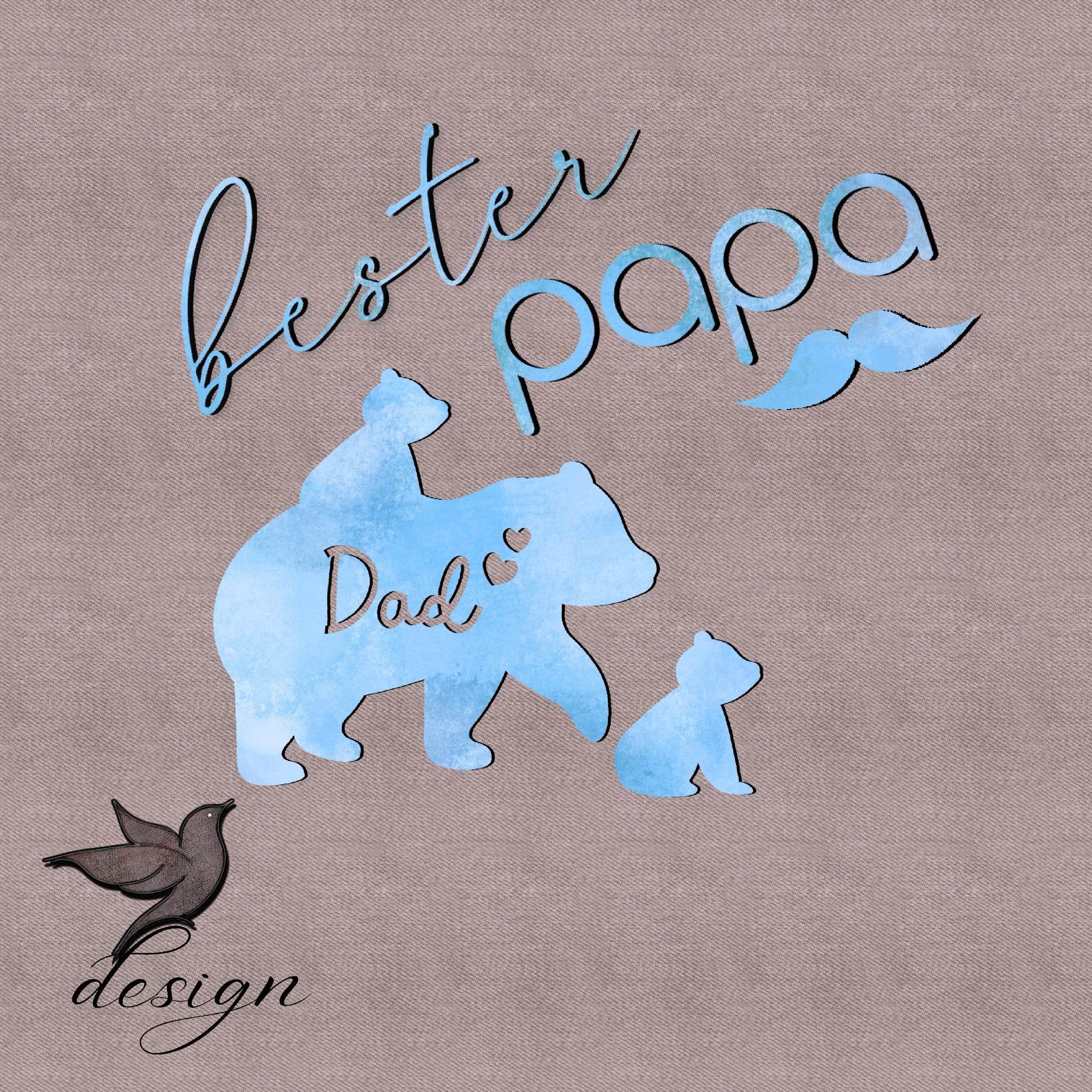 Papatime Papabär hellblau „Bester Papa“ Bügelbild PNG - Sewando