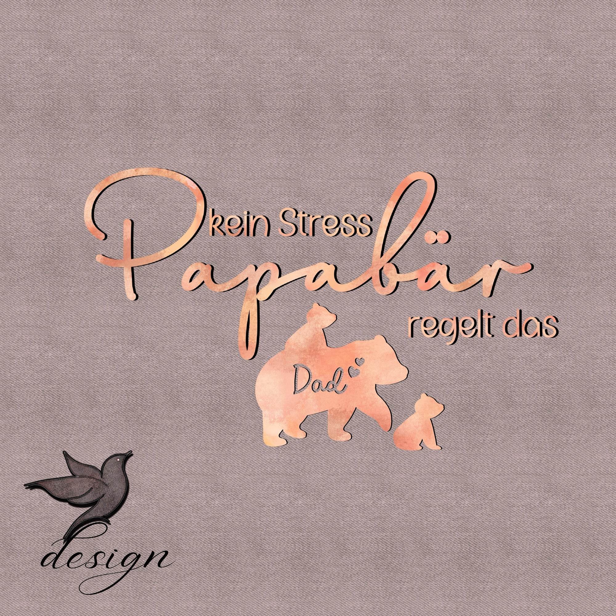 Papatime Papabär rosé Bügelbild PNG mit Spruch kein Stress Papabär regelt das - Sewando