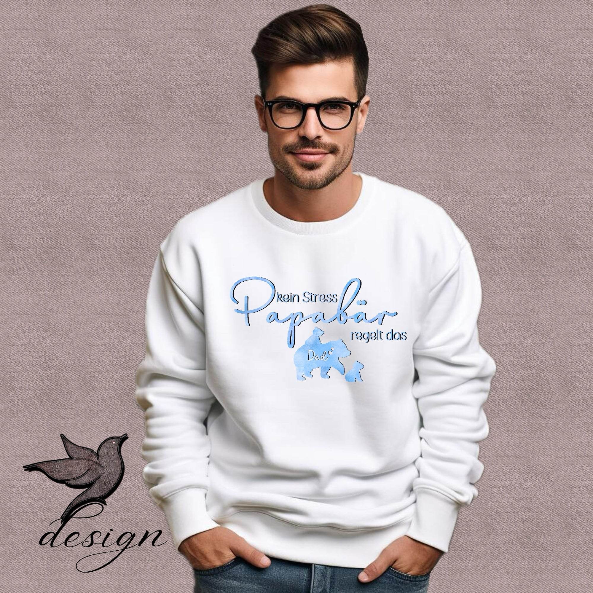 Papatime Papabär hellblau Bügelbild PNG mit Spruch kein Stress Papabär regelt das - Sewando