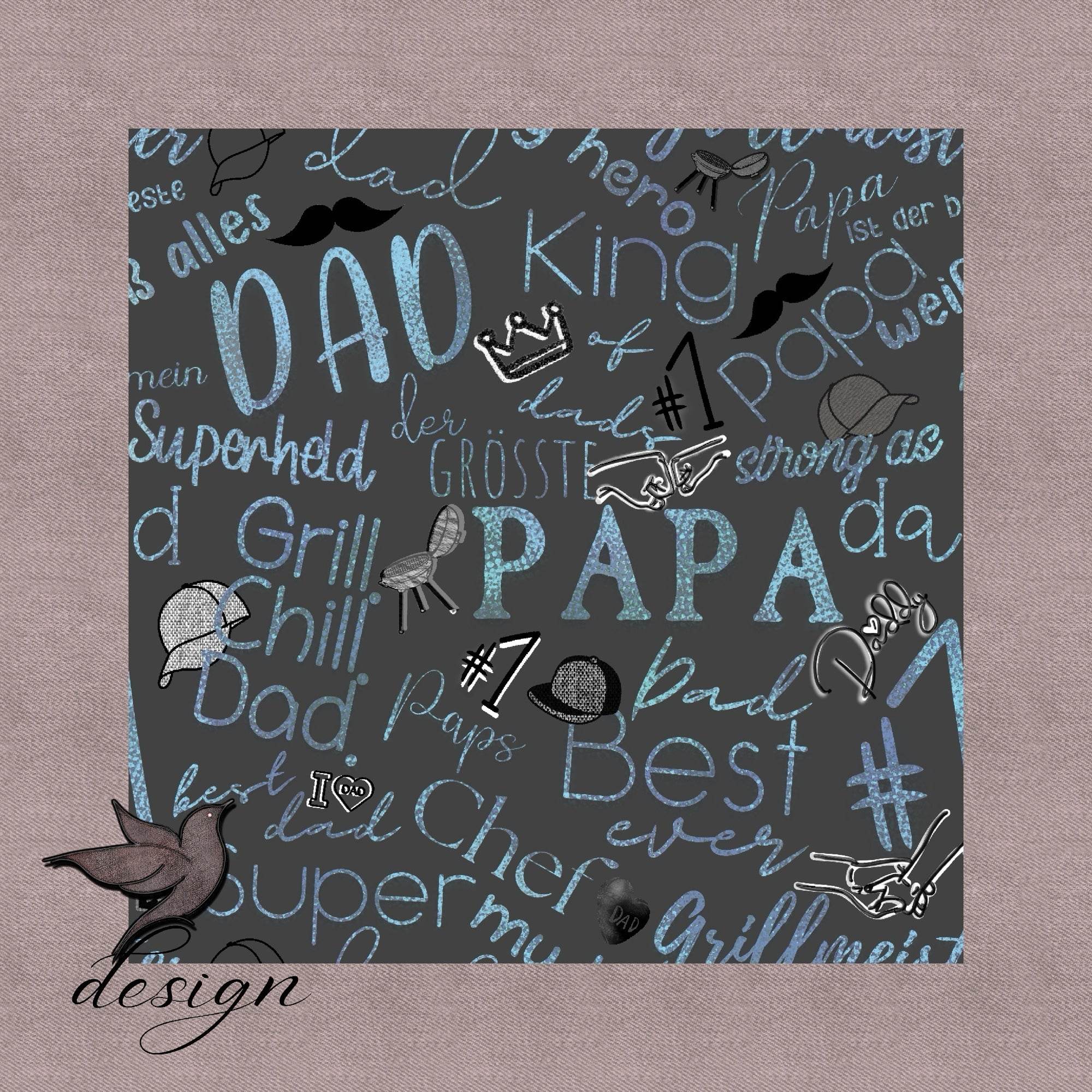 Papatime „Grill, Chill“ Graphit/Hellblau Stoffdesign - nicht exklusiv - Sewando