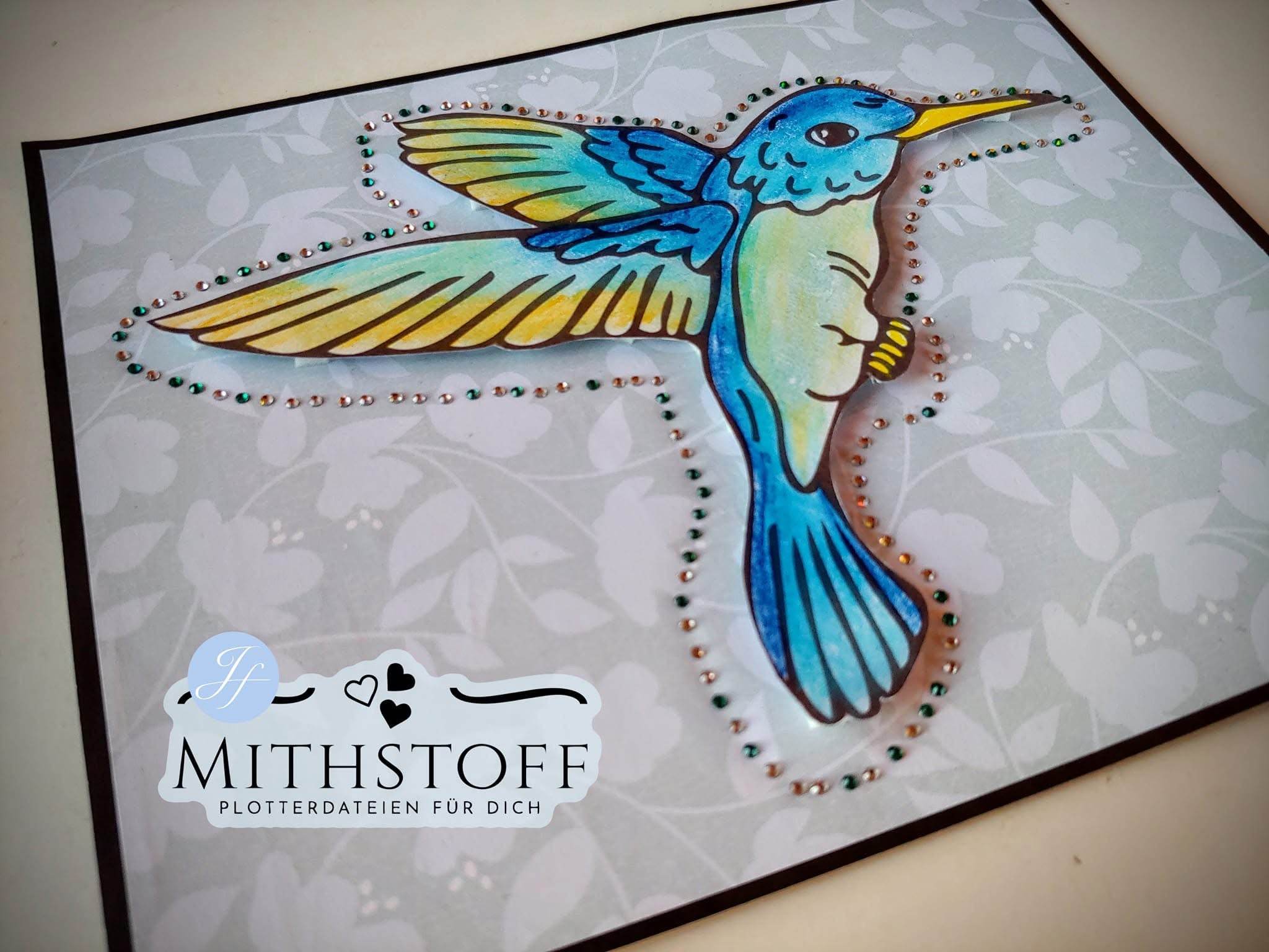 Süße Plotterdatei Strass-Kolibri - Mithstoff - PNG - DXF - SVG - Sewando