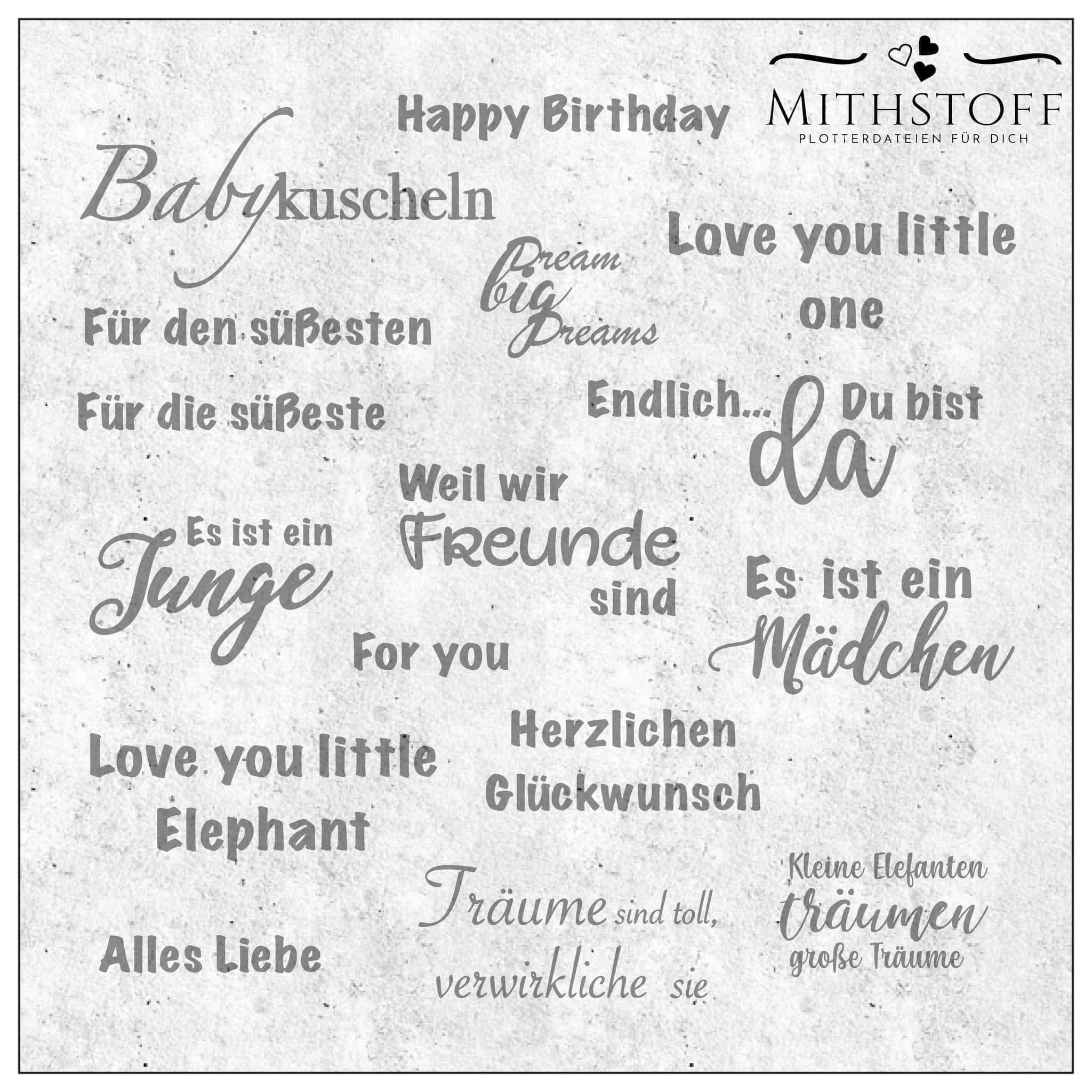Riesiges Digipapierset Elefantenkinder - 120 Papiere & 12 Sayings, Digistamp - Sewando