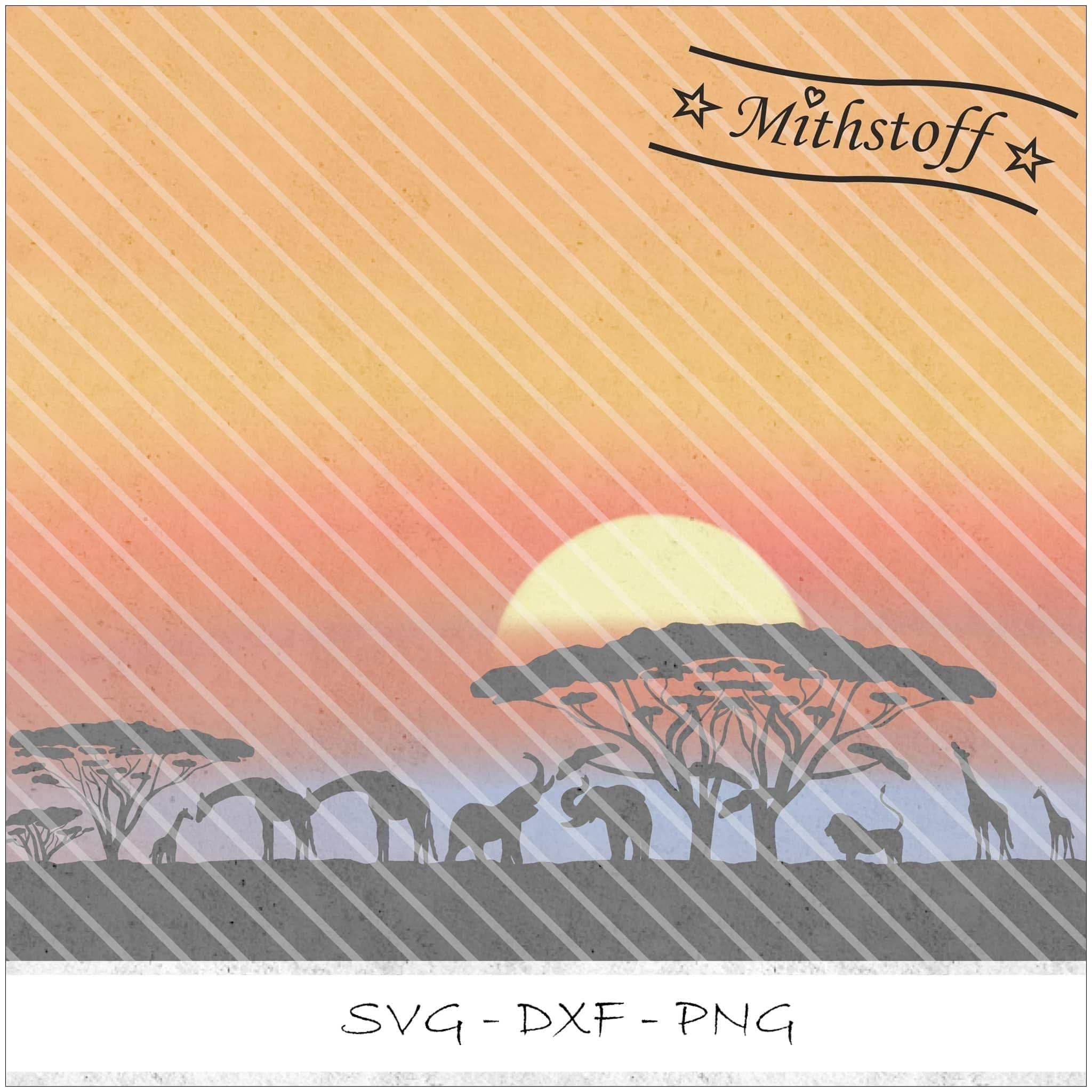 Plotterdatei - Savanne - Tiere - Afrika - SVG - DXF - PNG - Datei - Sewando