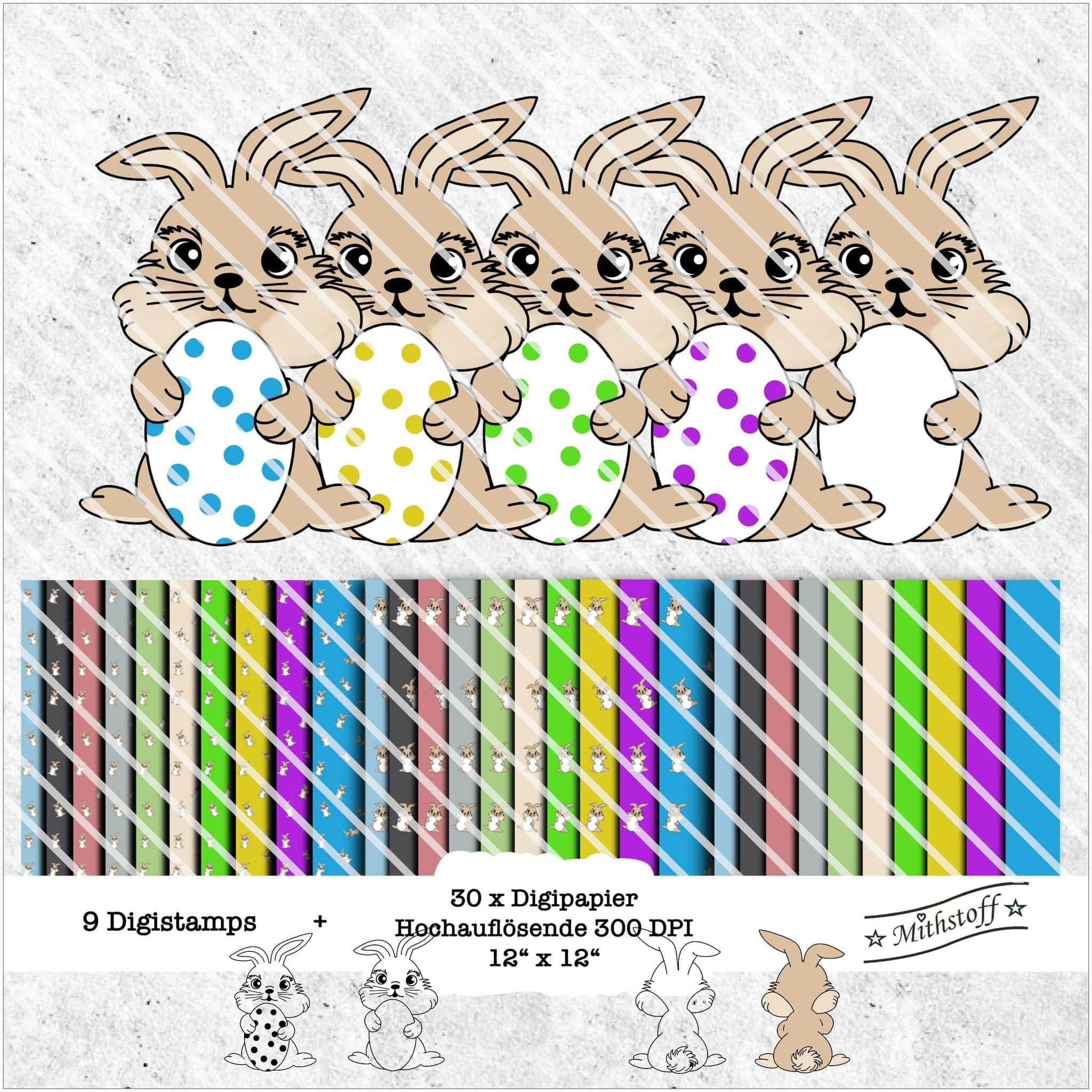 Plotterdatei - Osterhase Ostern - Inkl. 30 x Digipaper - SVG - DXF - Sewando