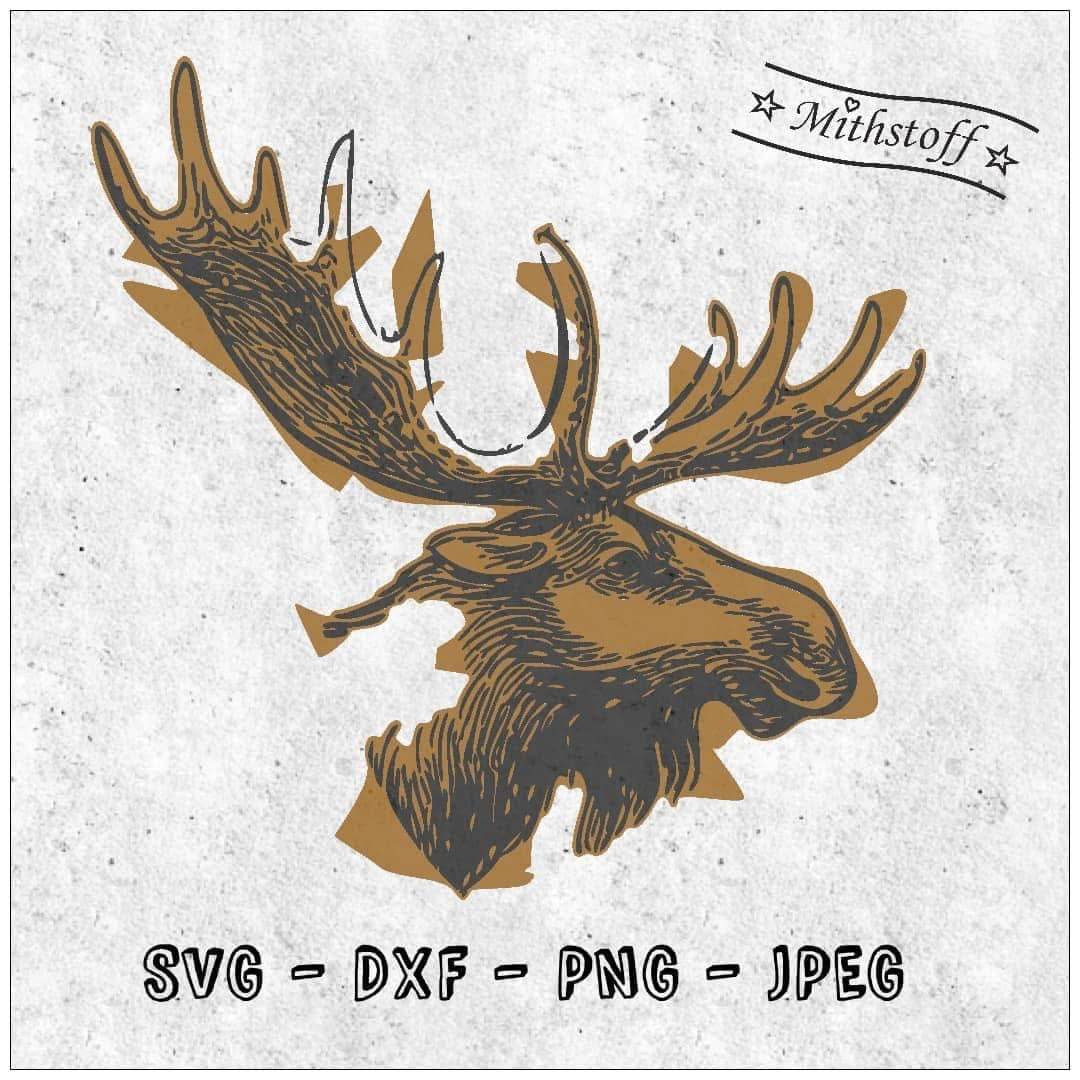 Plotterdatei - Wildnis - Elch - SVG - DXF - Datei - Tierkopf - Mithstoff - Sewando