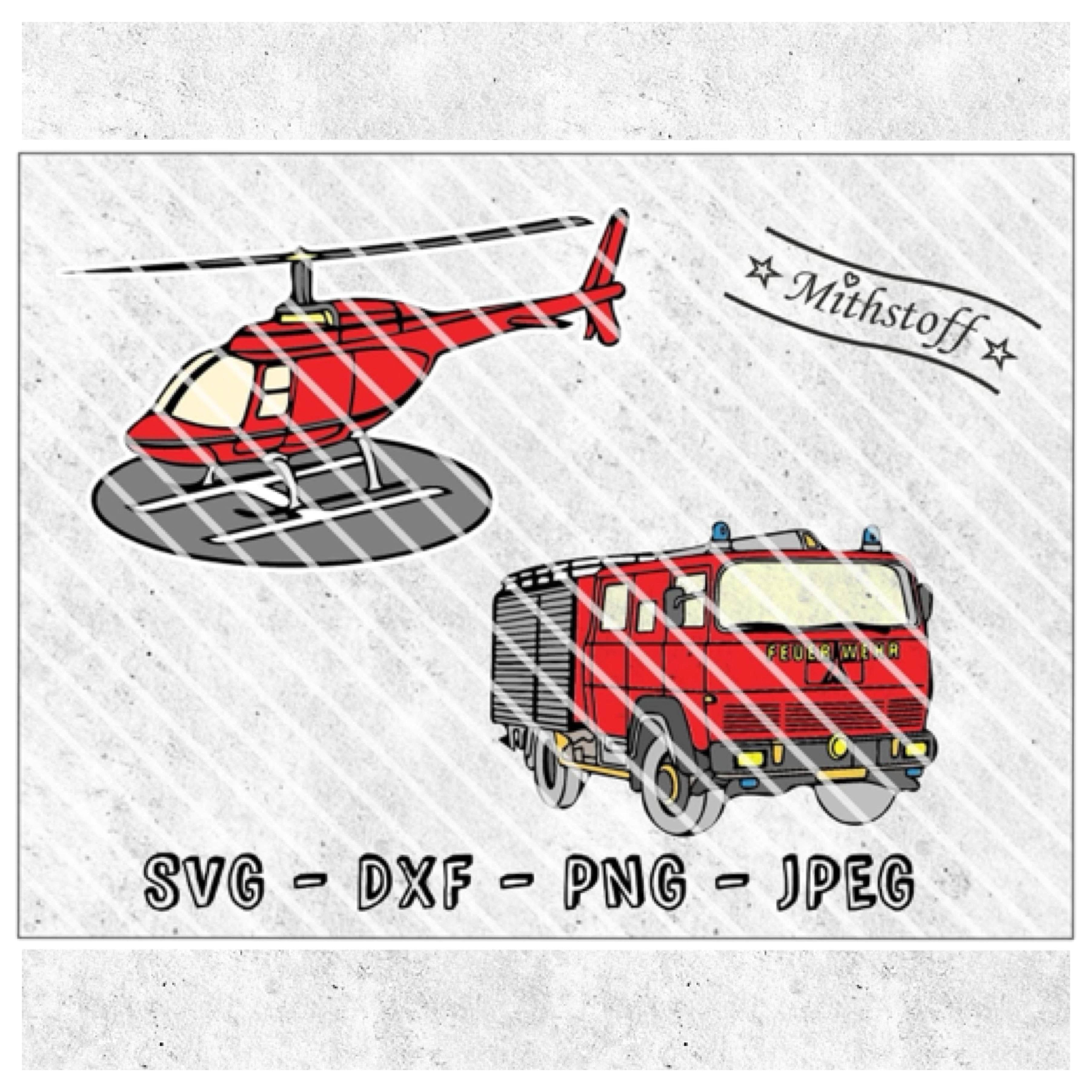 Plotterdatei - Feuerwehr - Hubschrauber - Löschfahrzeug - SVG - DXF - Sewando