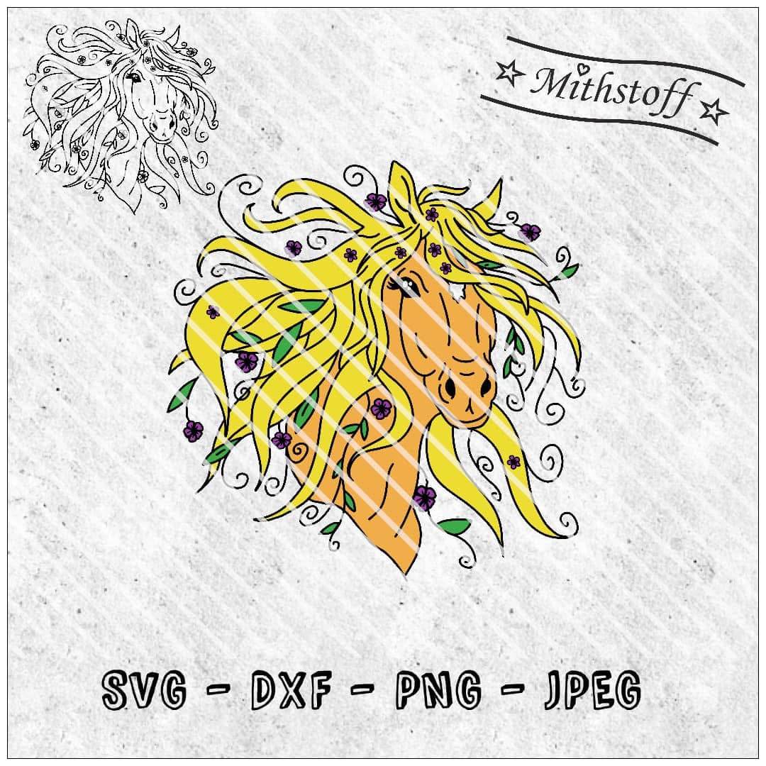 Plotterdatei - Blumenpferd Misty - SVG - DXF - Pferd - Sewando