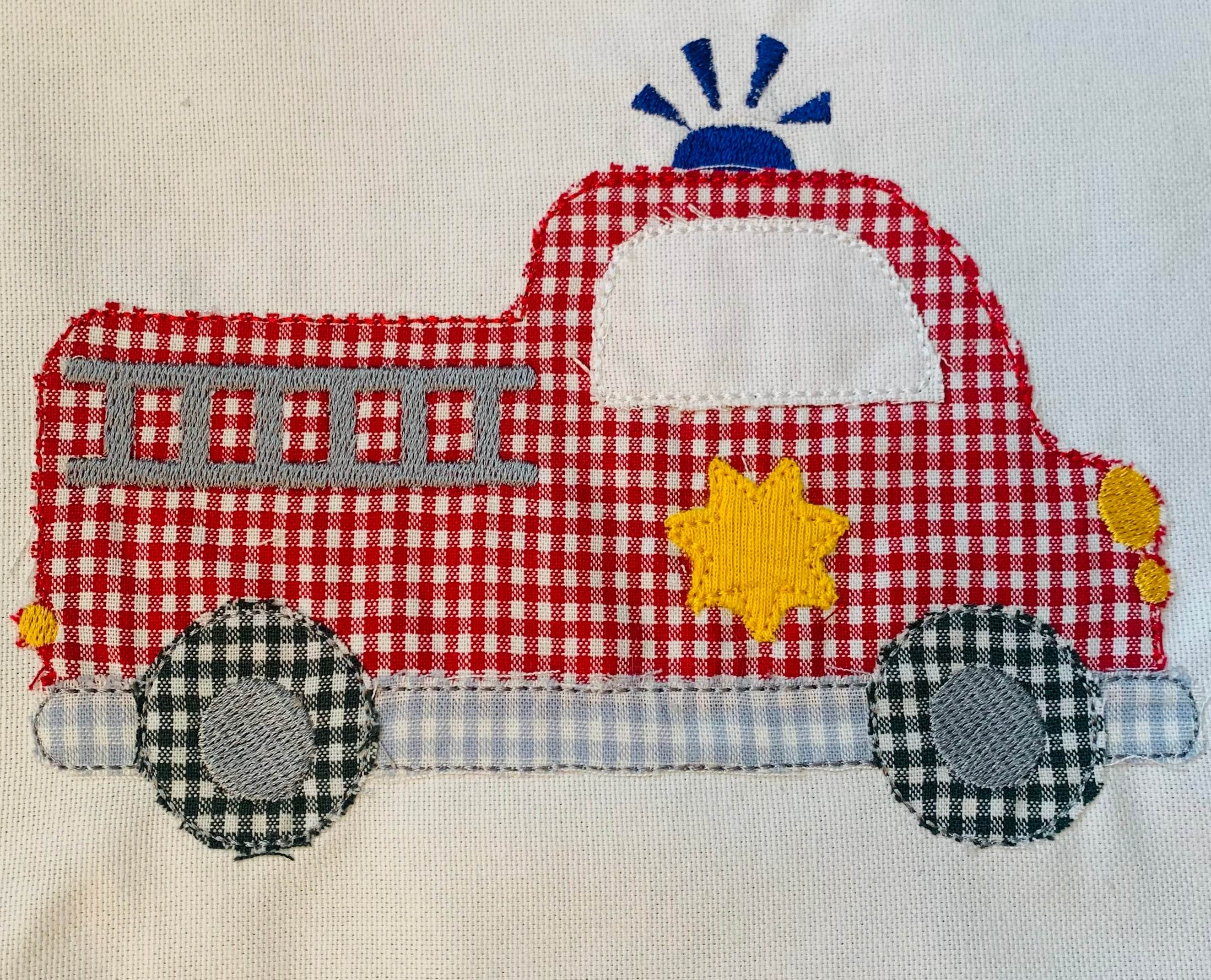 Stickdatei Doodle Applikation Traktor Eisenbahn Helikopter Segelboot Feuerwehr Set 819 Auto - Sewando