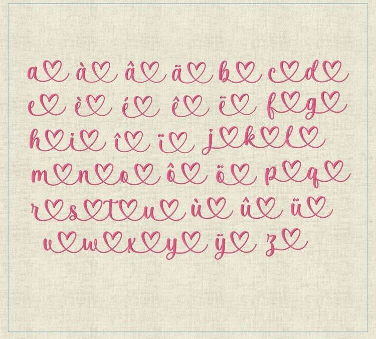 Stickdatei Schrift Französisch mit Herzen In Love 3 ca. 25mm Set 641 - Sewando