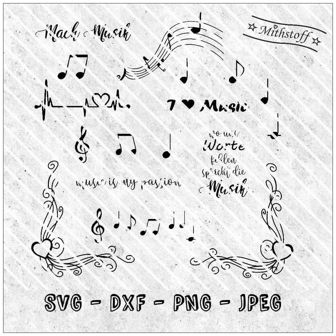 Plotterdatei - I Love Music - Musik - Noten - SVG - DXF - Datei - PNG - JPEG - Sewando