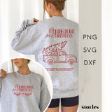 Weihnachtliche Plotterdatei „Coming Home for Christmas“ – Truck mit Nähmaschine & Stoffrollen. Perfekt für Christmas Sweater, Nähfans & kreative DIY-Projekte.