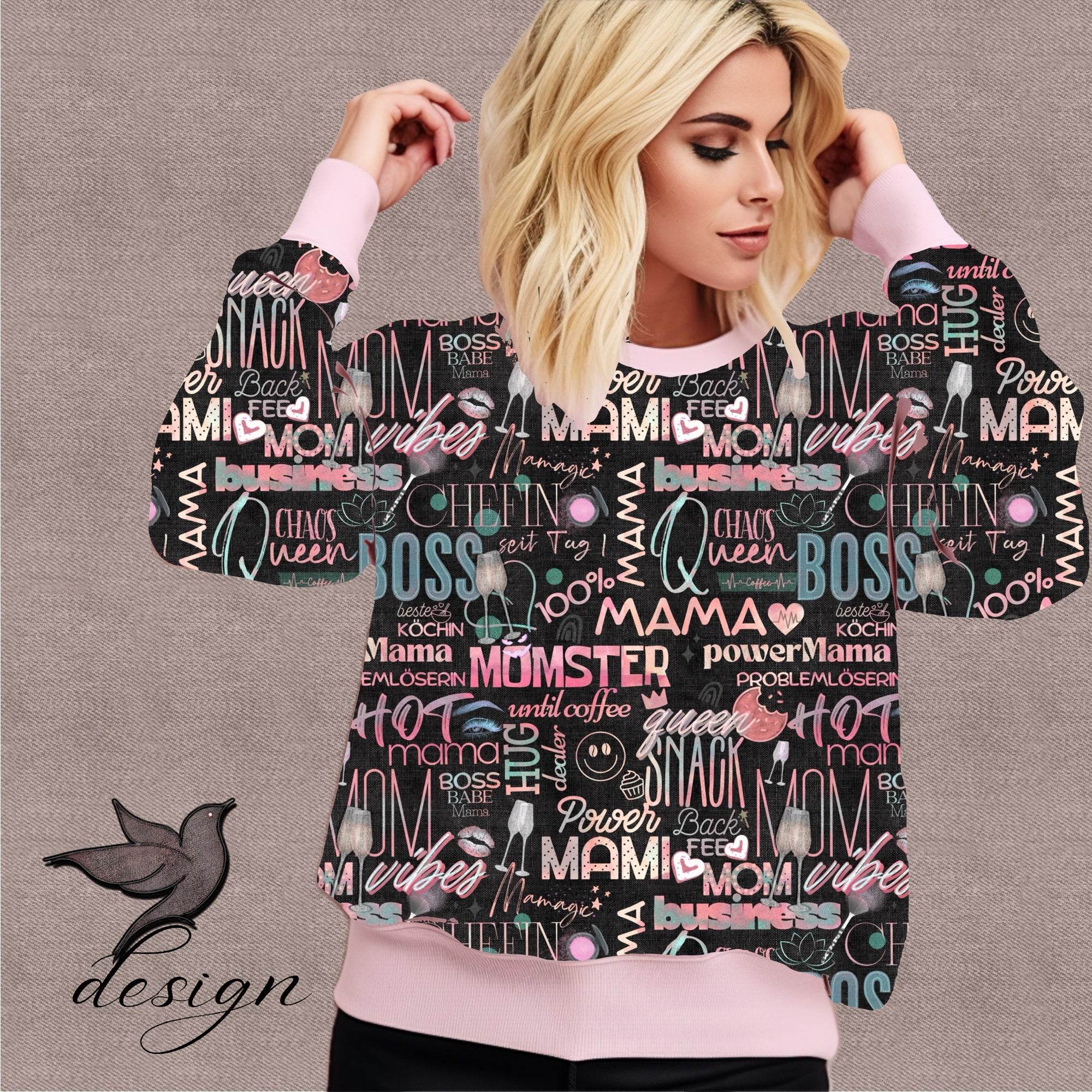 „Mom Vibes“ – digitales Stoffdesign mit Gewebestruktur (27×27 cm, 300 dpi, JPEG) - Sewando