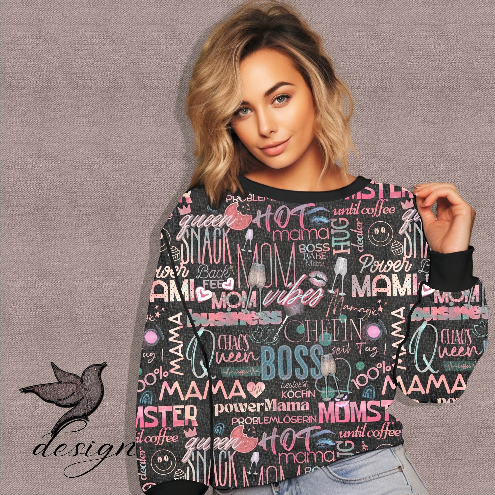 „Mom Vibes“ – digitales Stoffdesign mit Gewebestruktur (27×27 cm, 300 dpi, JPEG) - Sewando