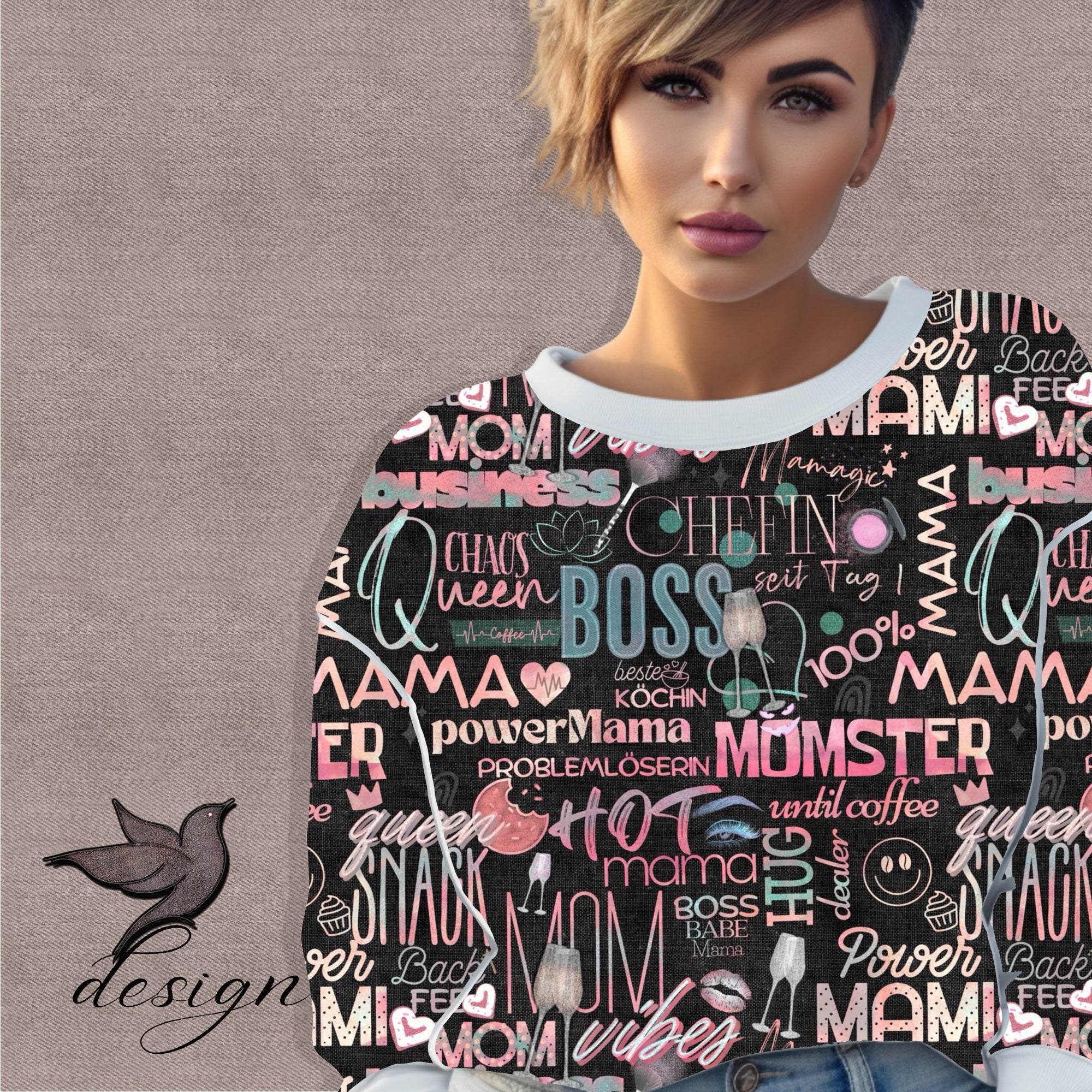 „Mom Vibes“ – digitales Stoffdesign mit Gewebestruktur (27×27 cm, 300 dpi, JPEG) - Sewando