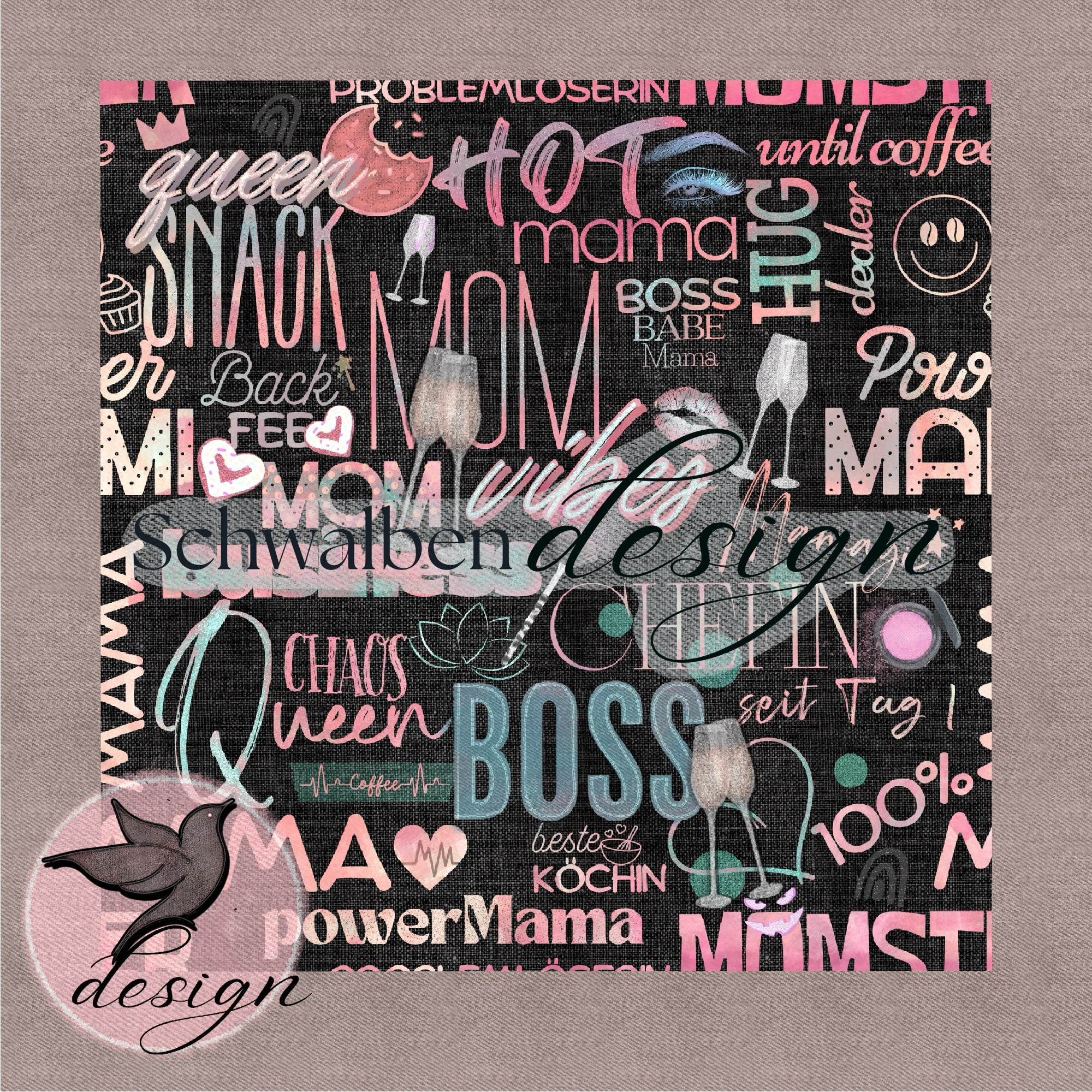 „Mom Vibes“ – digitales Stoffdesign mit Gewebestruktur (27×27 cm, 300 dpi, JPEG) - Sewando