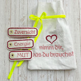 16x Stickdatei "Motivation" Beutel und Anhänger