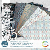 Digipapier-Set blaue Indische Muster - Druckvorlage, Musterpapier, Designpapier, Sublimation - Sewando
