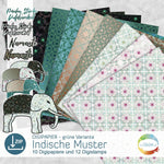 Digipapier-Set grüne Indische Muster - Druckvorlage, Musterpapier, Designpapier, Sublimation - Sewando
