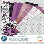 Digipapier-Set violette Indische Muster - Druckvorlage, Musterpapier, Designpapier, Sublimation - Sewando