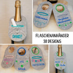 Stickdatei Set Flaschenanhänger Flaschenschürzen Wunscherfüller für Geldgeschenke & Gutscheinhüllen - Sewando