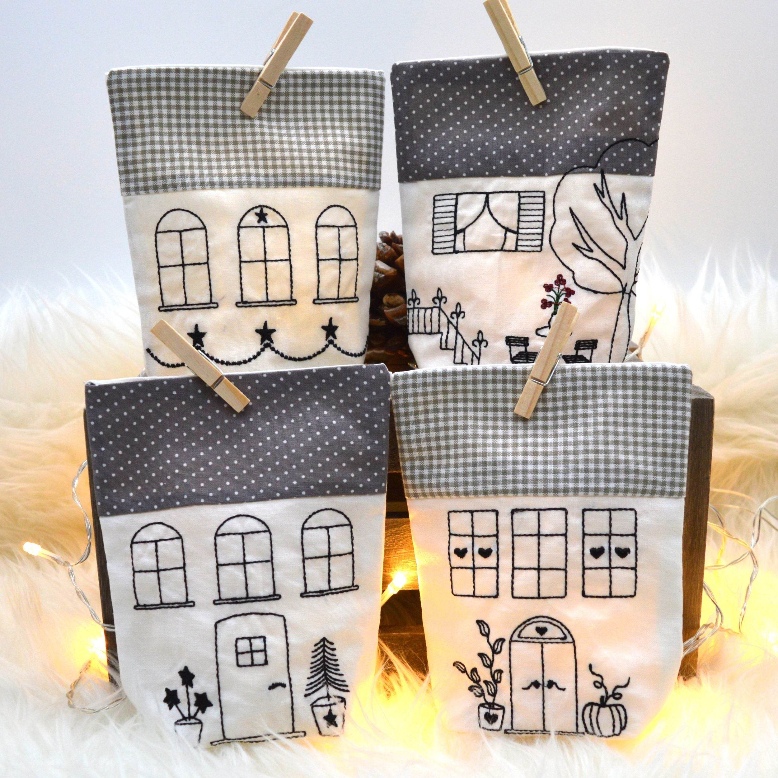 ITH Lichterbeutel 13x18cm Stickdatei Haus Häuser SET - Sewando