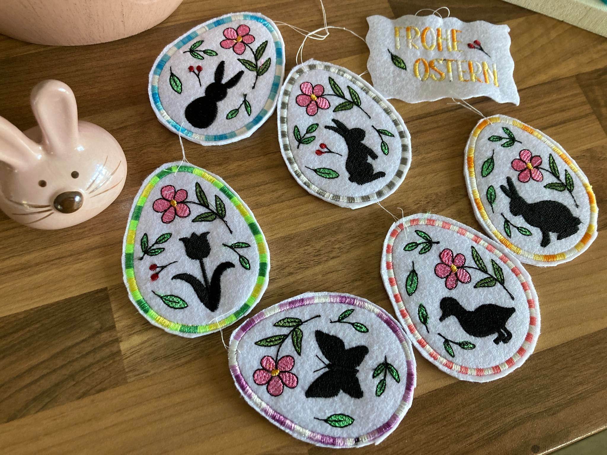 Stickdatei Set Ostersillhouetten Scherenschnitte Frühlingsdeko & Frohe Ostern - Sewando