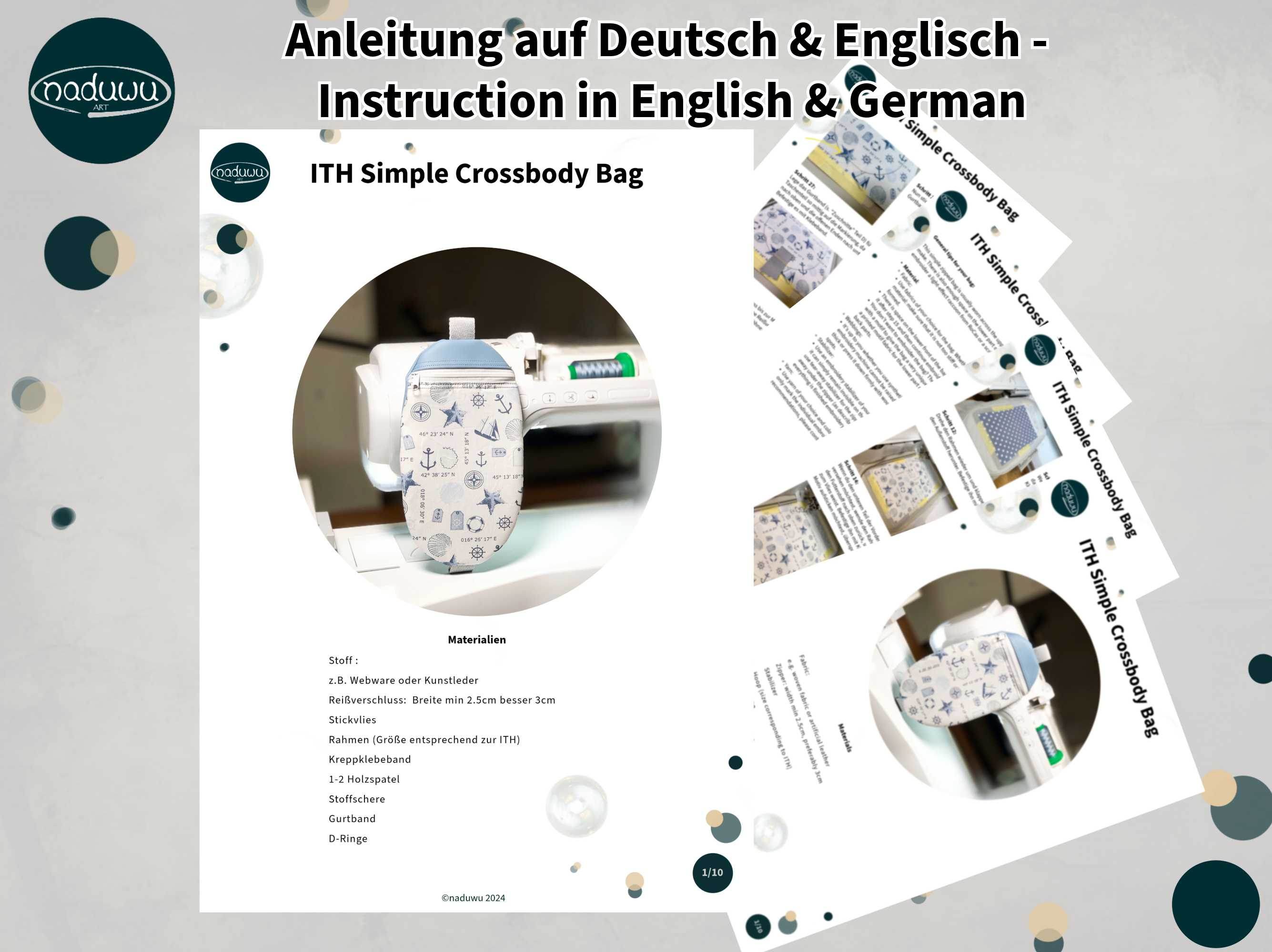 Stickdatei Crossbody Bag Simple 18x30, ITH Tasche mit Reißverschluss - Sewando