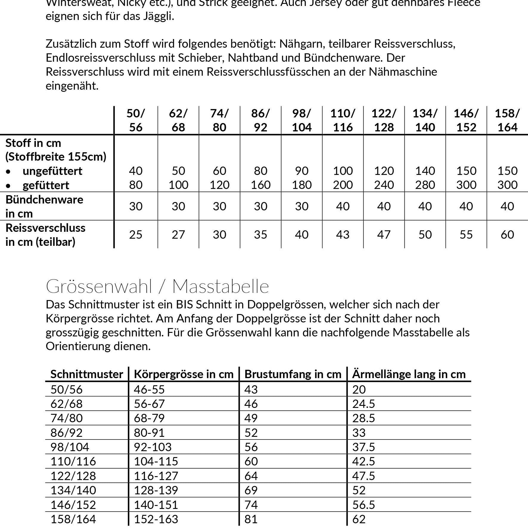 Schwiiz-Jäggli, Schnittmuster Grösse 50-164 - Sewando