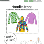Schnittmuster Jenna – Hoodie & Pullover mit Kapuze oder Kragen Gr. 34-50 / BU 80-116 - Sewando