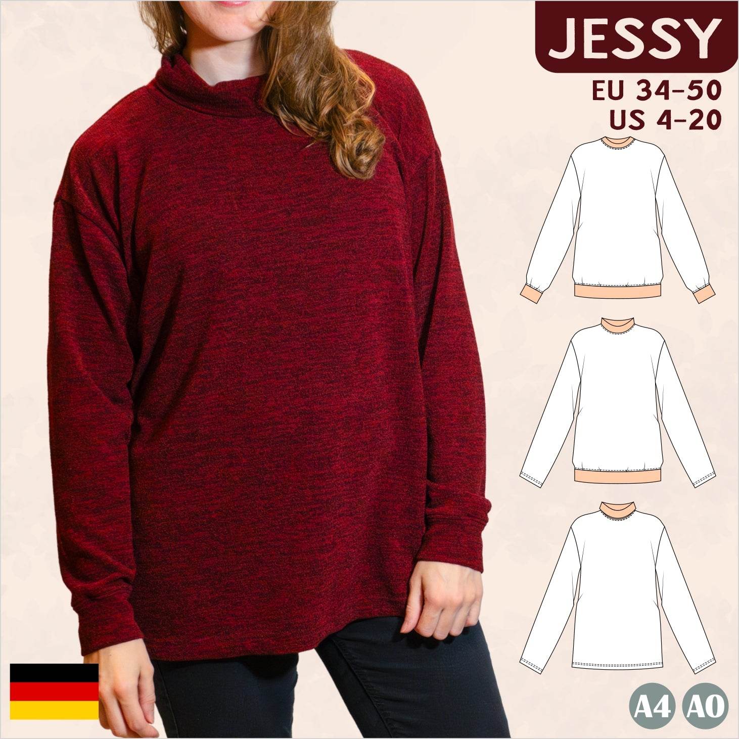 Jessy – Oversized Pullover mit Rollkragen oder Halslochbündchen Gr. 34-50 / BU 80-116 - Sewando