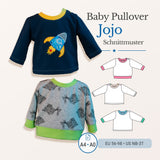 Schnittmuster Jojo – Babypullover mit Schulterknopfleiste Gr. 56-98