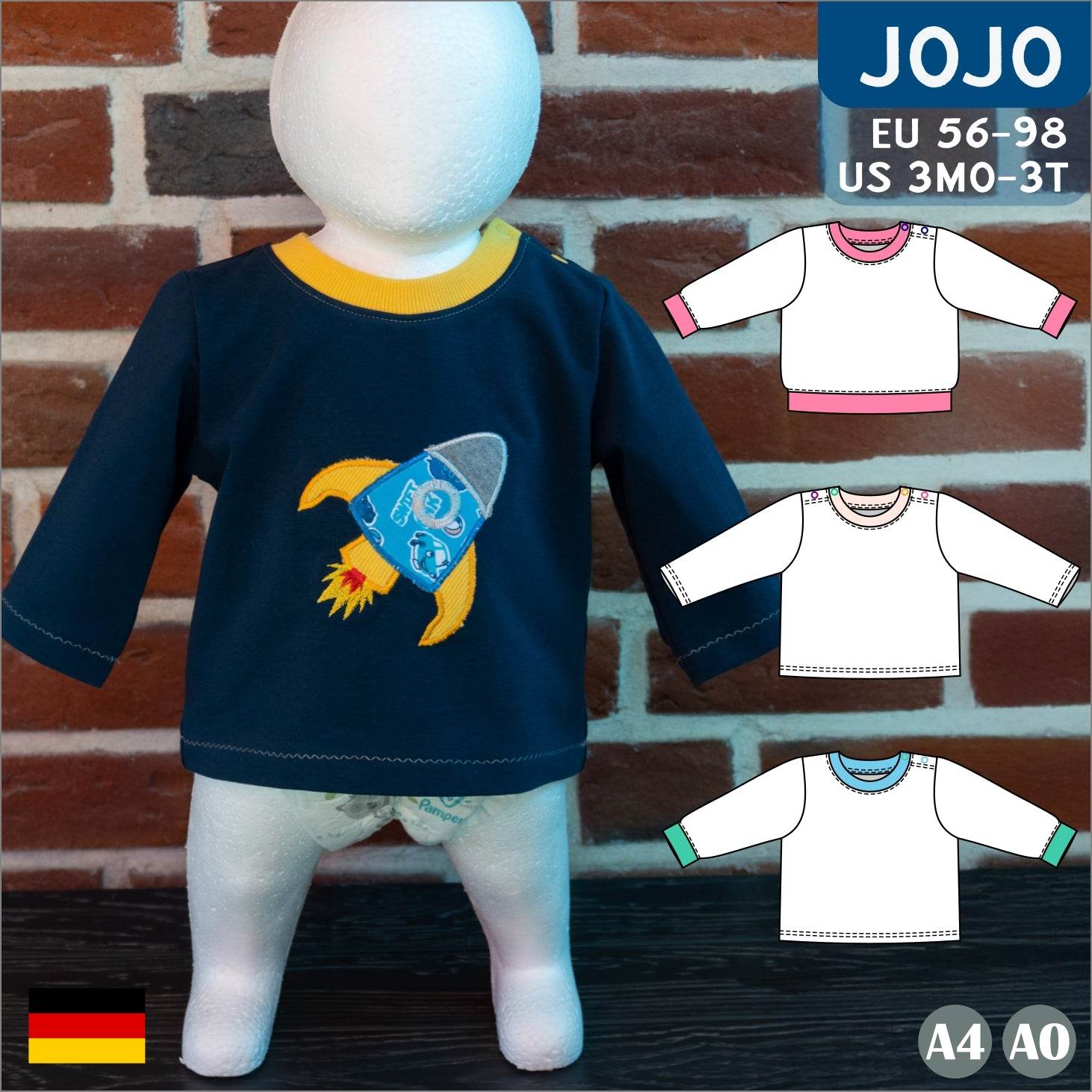 Jojo – Babypullover mit Schulterknopfleiste Gr. 56-98 - Sewando