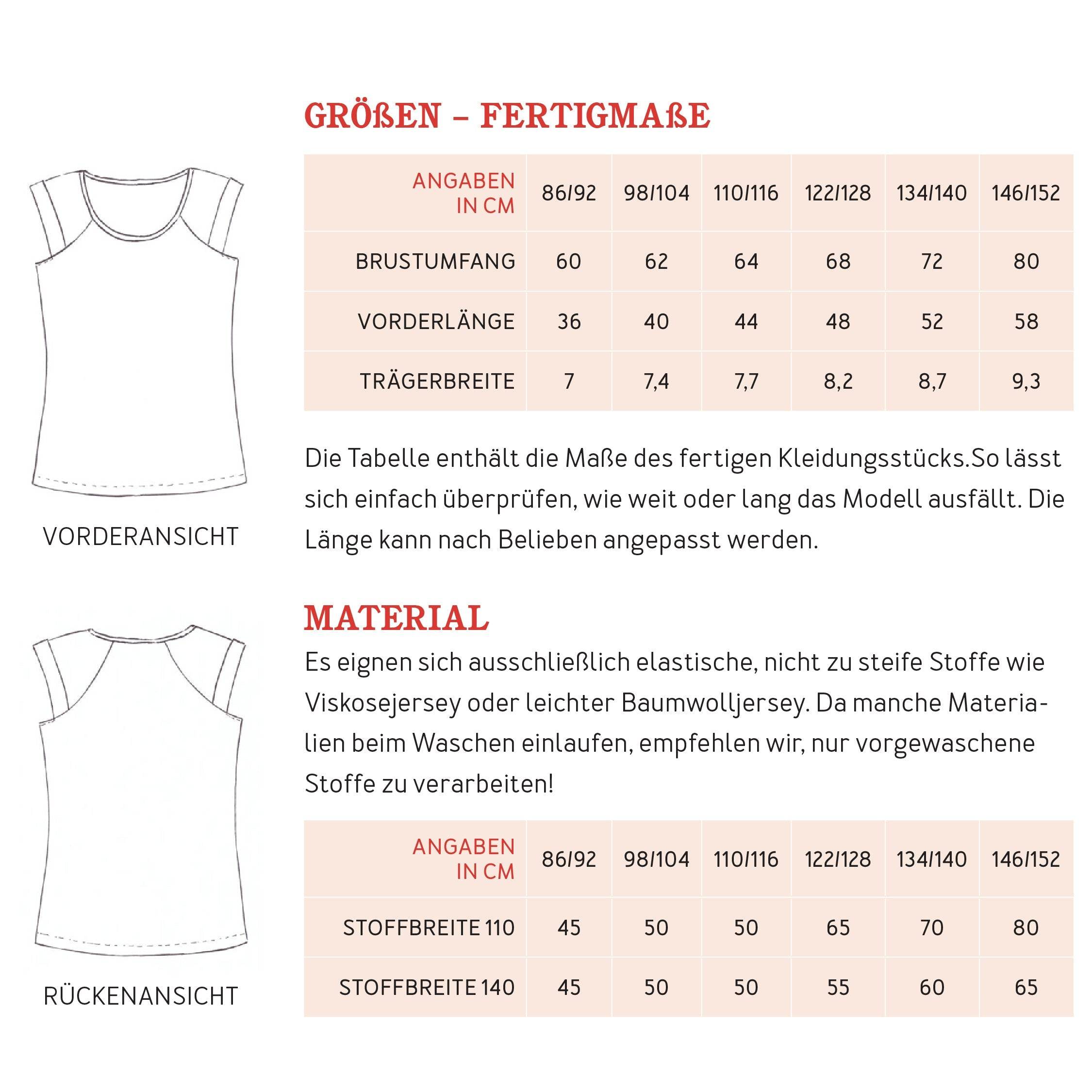 Trägershirt JOSY | Schnittmuster Gr. 86-152 - Sewando