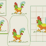 Stickdatei Küche 2* In the Hoop MugRug Hahn Set 354 Flaschenschürze Eierwärmer Topflappen - Sewando