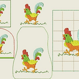 Stickdatei Küche 2* In the Hoop MugRug Hahn Set 354 Flaschenschürze Eierwärmer Topflappen - Sewando