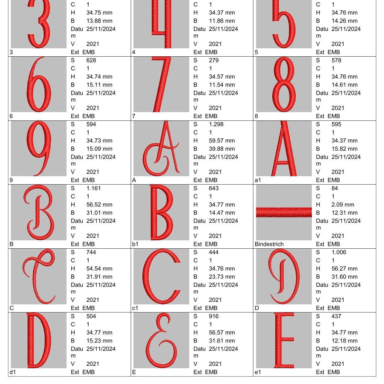 Stickdatei Schrift ca.55 mm Buchstaben Set 989 - Sewando